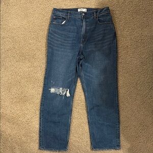 Abercrombie & Fitch High Rise Blue Jeans with Golden Stitching